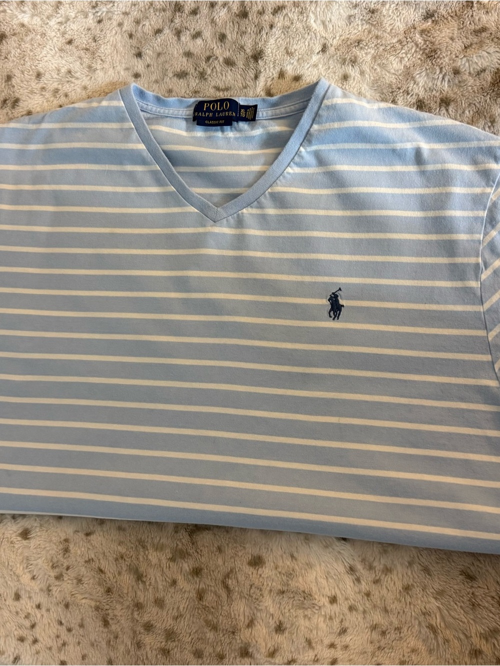 Polo by Ralph Lauren Light Blue & White Striped V-Neck Polo Shirt